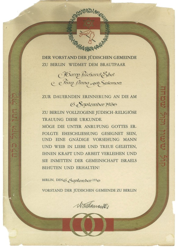 my grandparents' 1936 Berlin wedding license